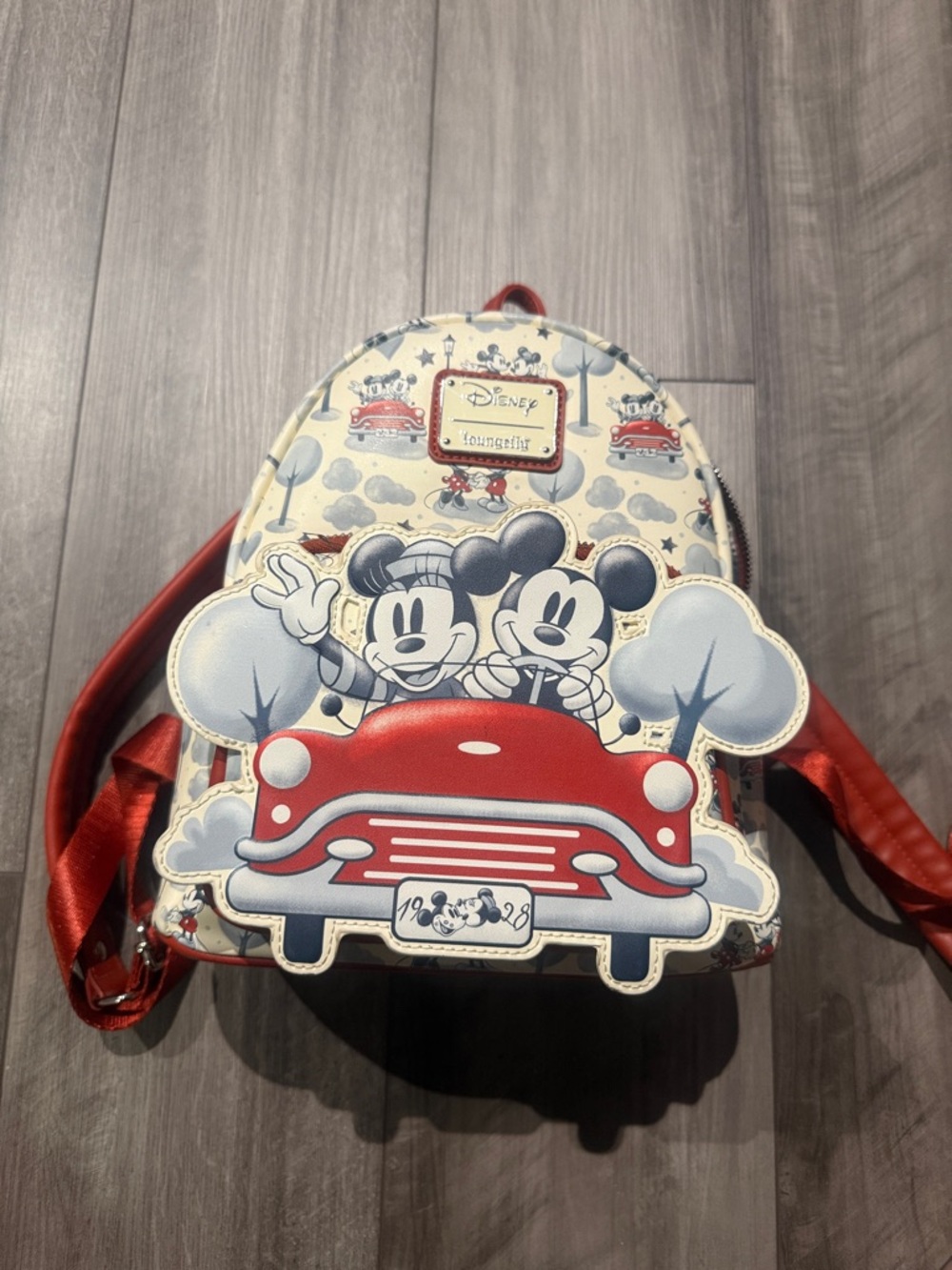 Loungefly Cream and Red Mickey & Minnie Car Mini Backpack